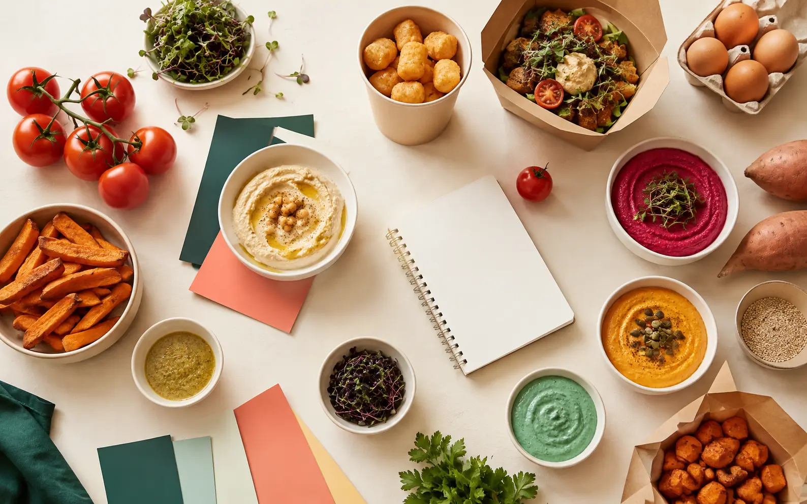 Food innovation workspace with colourful fresh ingredients
